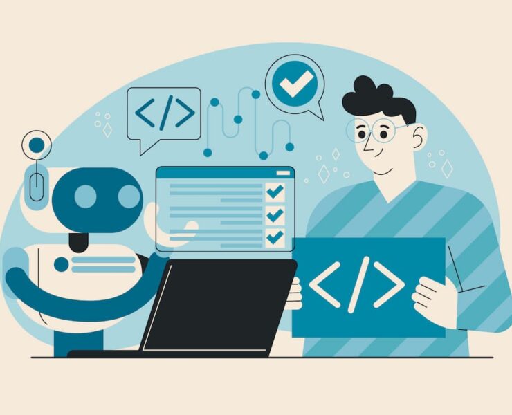 image vectorielle d'une IA et un humain, agence no-code